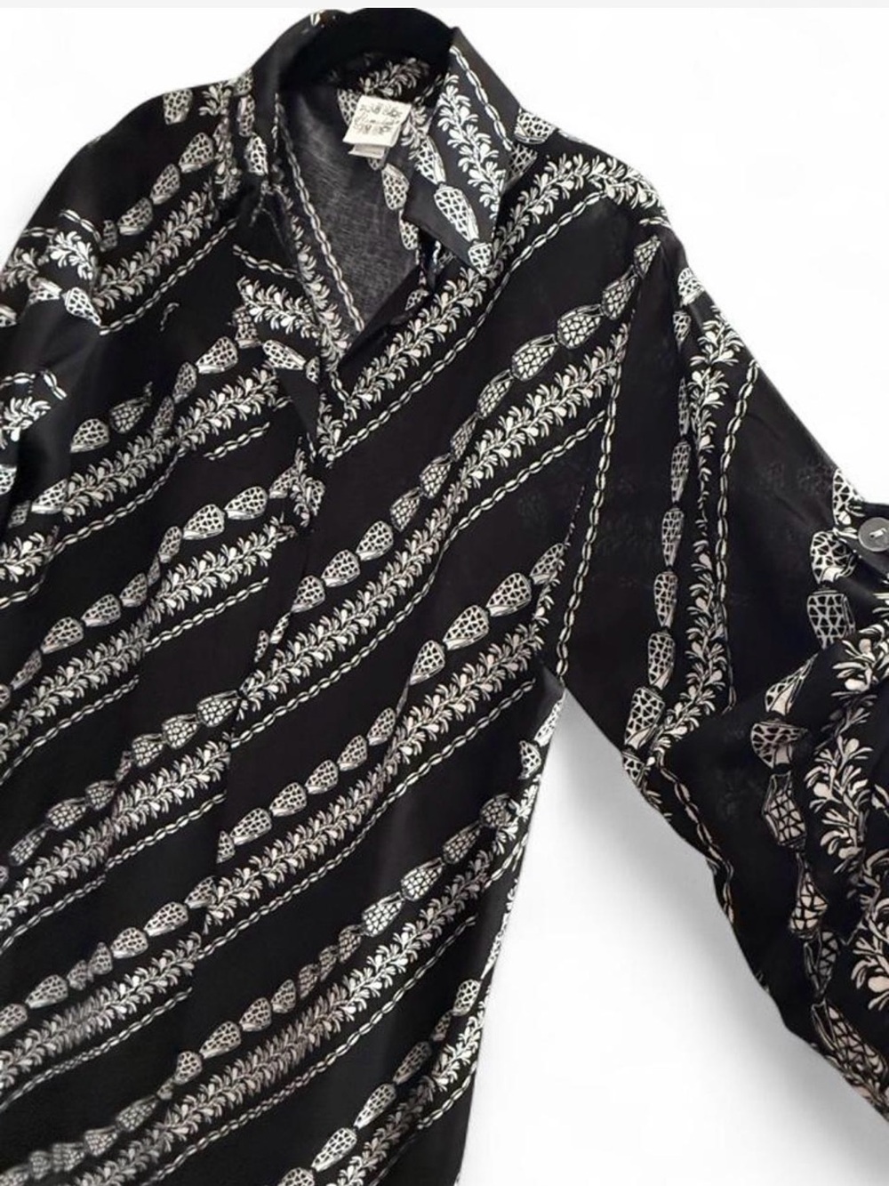 Black and White Patterned Button-Front Women's Dress
